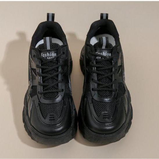 Baerzyl Sepatu Sekolah Sneaker Import Fashion Wanita Anak Sma Full Hitam Tinggi Korea Style Sekolah