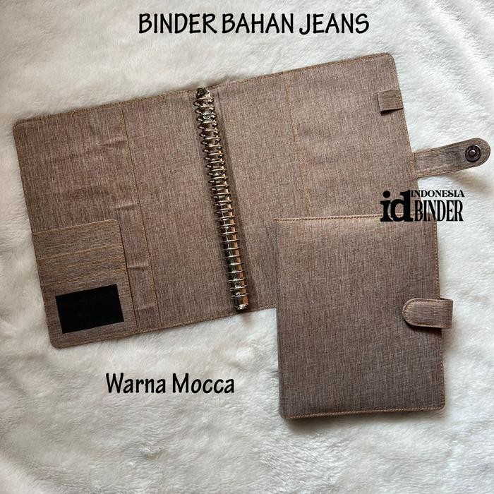 

BINDER BAHAN JEANS WARNA MOCCA UKURAN A5/20 HOLES, DAN B5/26 HOLES. KODE 1028