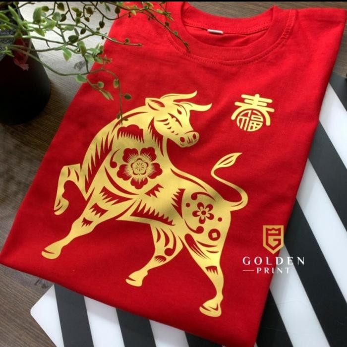 Produk Unggulan Kaos Imlek 2021 - Baju Imlek Shio Kerbau Gold - Tshirt Imlek 2021