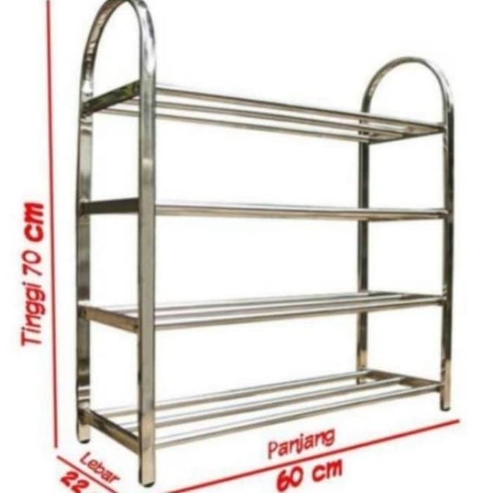 Rak Sepatu Stainless Steel 4 Susun Rak Sandal 4 Susun Stainless