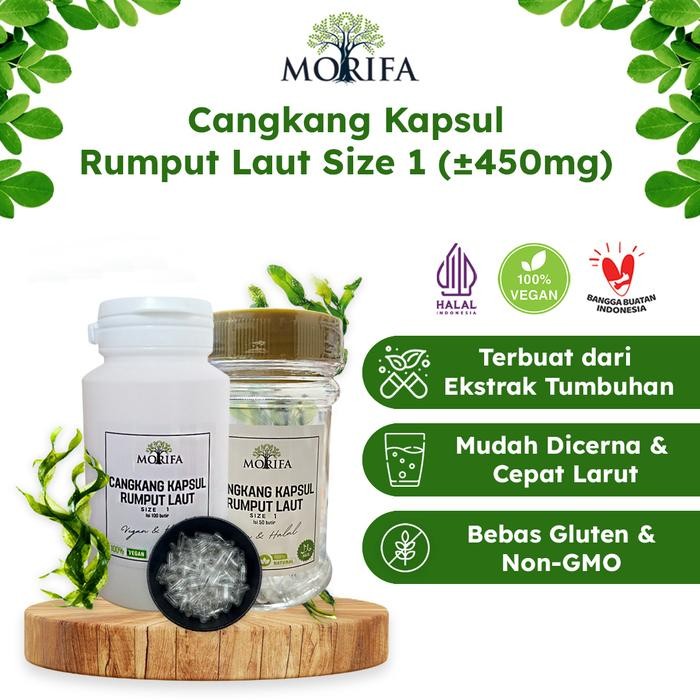 MORIFA Cangkang Kapsul Kosong Size 1 Bening Vegan Natural Rumput Laut Halal