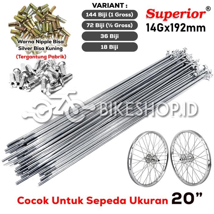 Spoke Jeruji Jari-Jari Sepeda 20" Inch 14Gx192mm CP Silver Superior Sepeda Lipat BMX Minion High