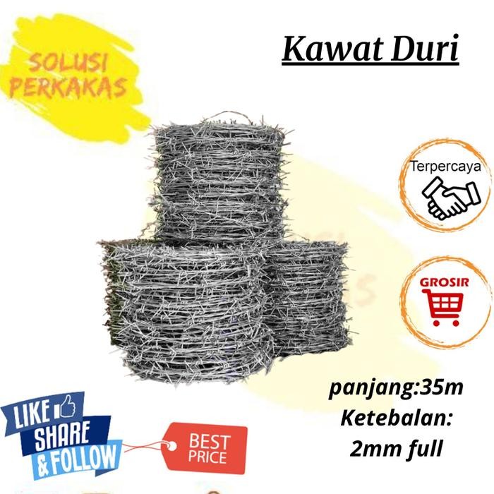 PREMIUM Kawat Duri Pagar Galvanis 35 Meter 1 Roll / Kawat Berduri/ Kawat Pengaman Pagar