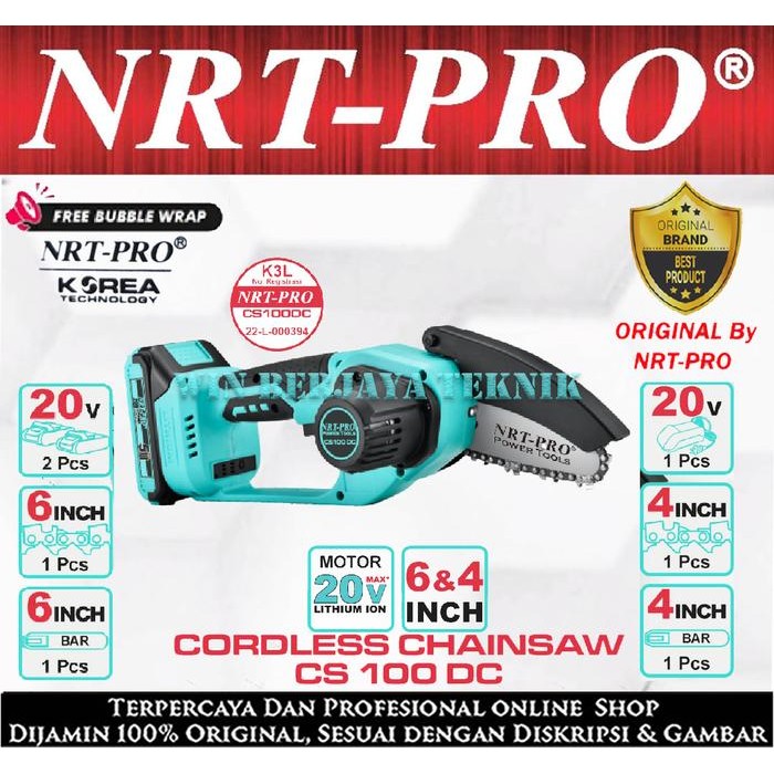 Mini Chainsaw Baterai Cordless 6 & 4 Inch Nrt Pro Cs 100 Dc