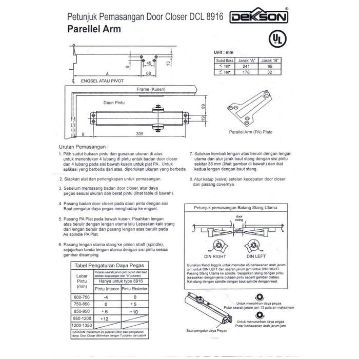 DOOR CLOSER DEKKSON DCL 8916 NHO DOOR CLOSER DEKSON 150 KG Heavy Duty
