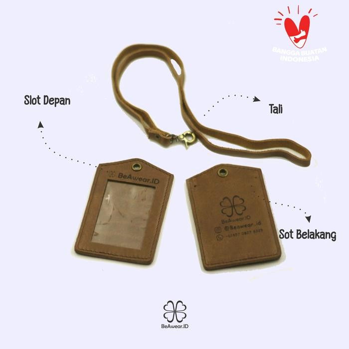 

[Deli Atk] Nametag Id Card Holder Lanyard Tali Kulit Asli Gratis Custom Laser