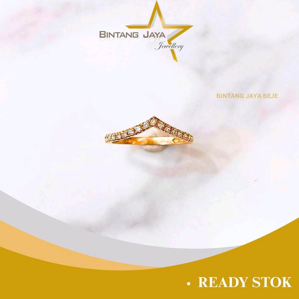 Cincin Emas V Batu Putih No. 8K5 - Emas Asli (15K) - Berat 1,21 Gram - Desain Chic dan Kekinian - Me