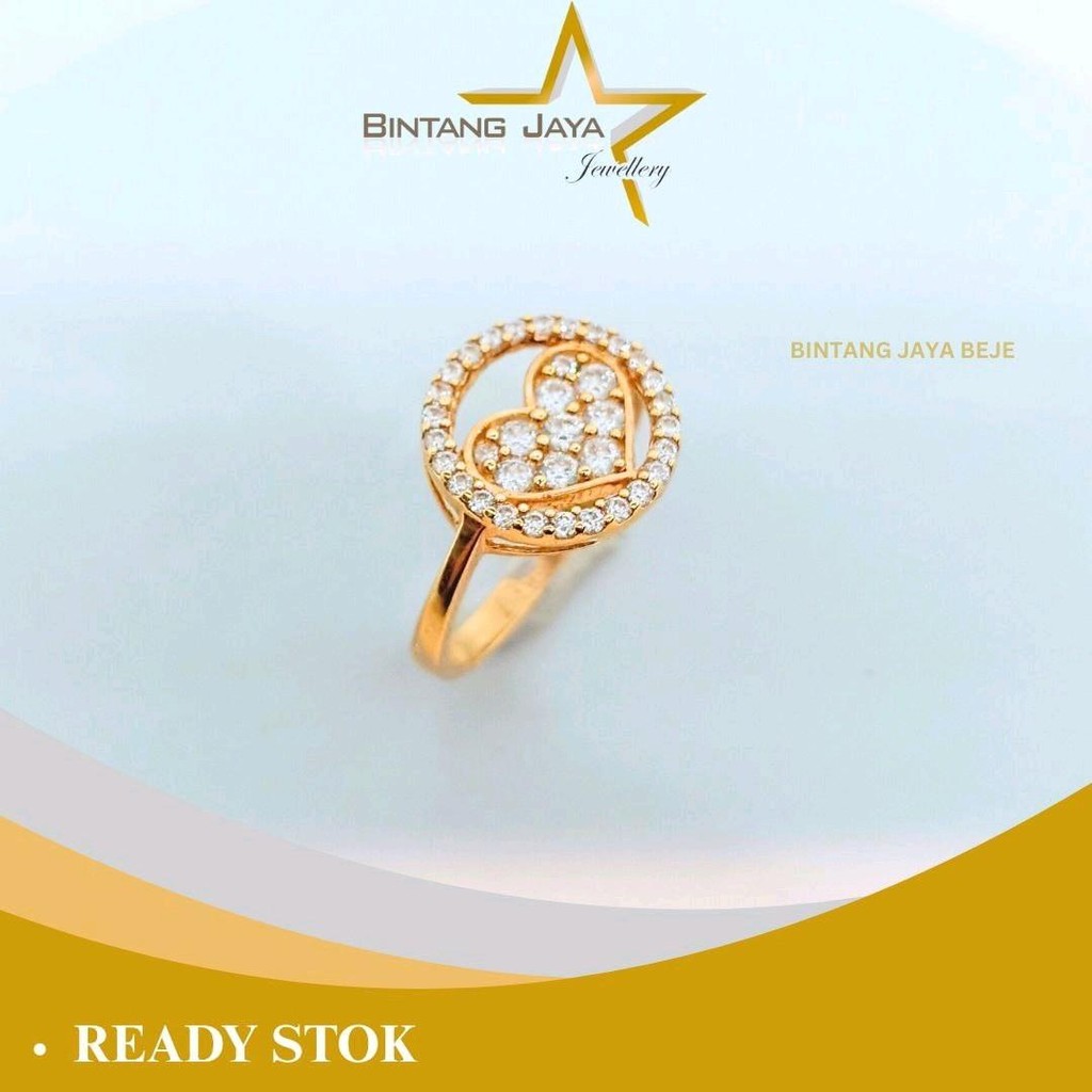 Cincin Emas Asli Love Keliling M Putih - Kadar (16K) - 2,49 Gram Ukuran No 16 - Motif Cinta Romantis