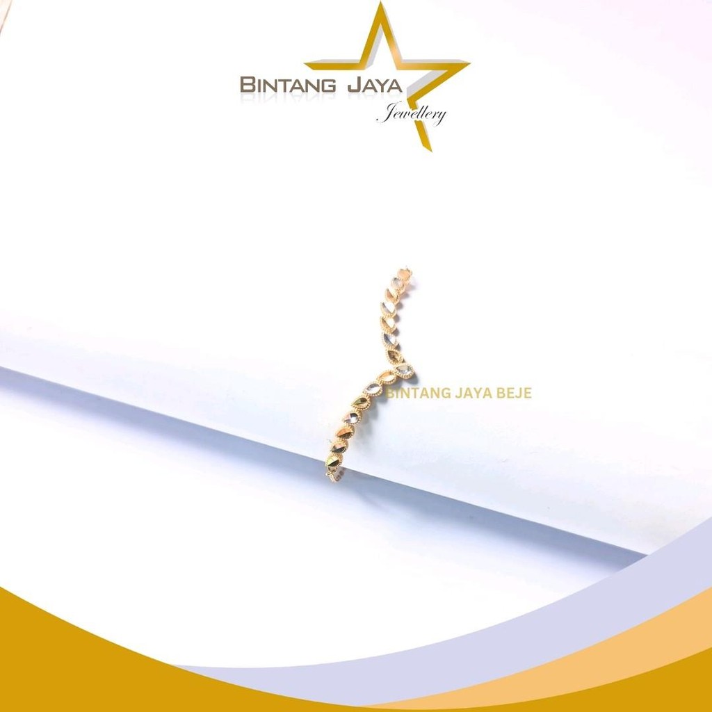 Gelang Emas Asli - Model Rantai Nori V Ukir Krum Putih Kait Per Serut Panjang 19CM - Kadar 8K | 2,13