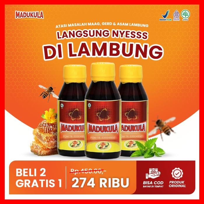 

Paket 3 botol Madukula Bpom Asli Madu Kula Atasi Sakit Maag Gerd