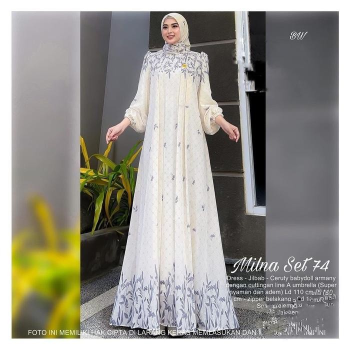 Baju Gamis Wanita Muslim Milna 74 Dress Set Jilbab Fashion Perempuan Dewasa Remaja Cewek Putri Ibu