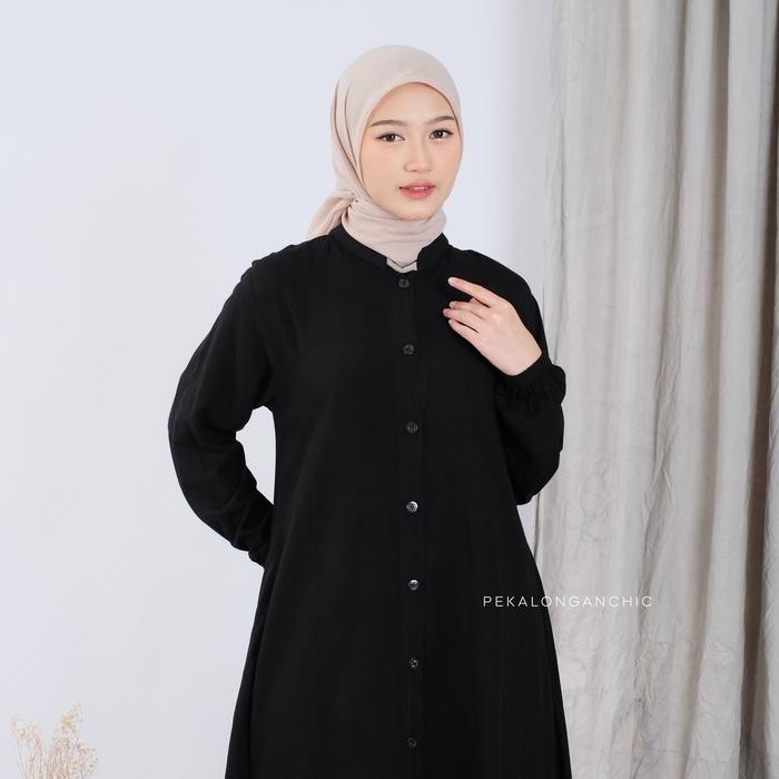 Gamis Polos Hitam Home Dress Panjang Gamis Wanita Muslim Bahan Rayon Twill Ori Busui Jumbo Ld 120
