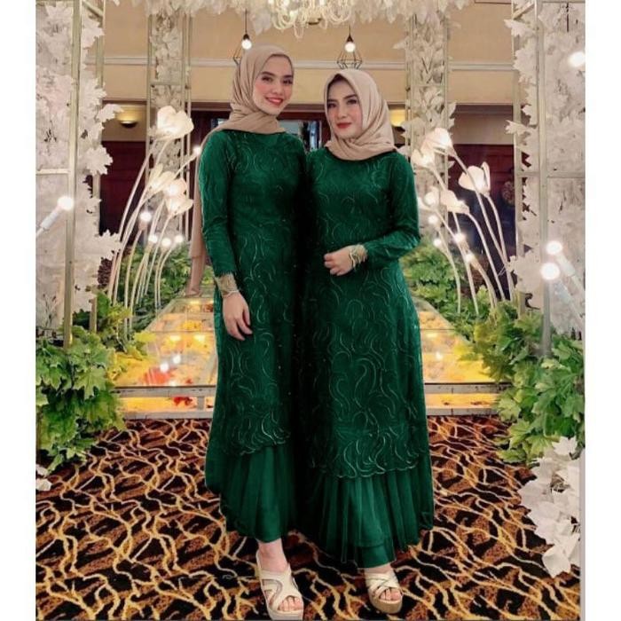 Gamis Geraldine Brukat Tile Mutiara/Gamis Muslim Kondangan Pesta Gamissilkld130Jumbo Terbaru