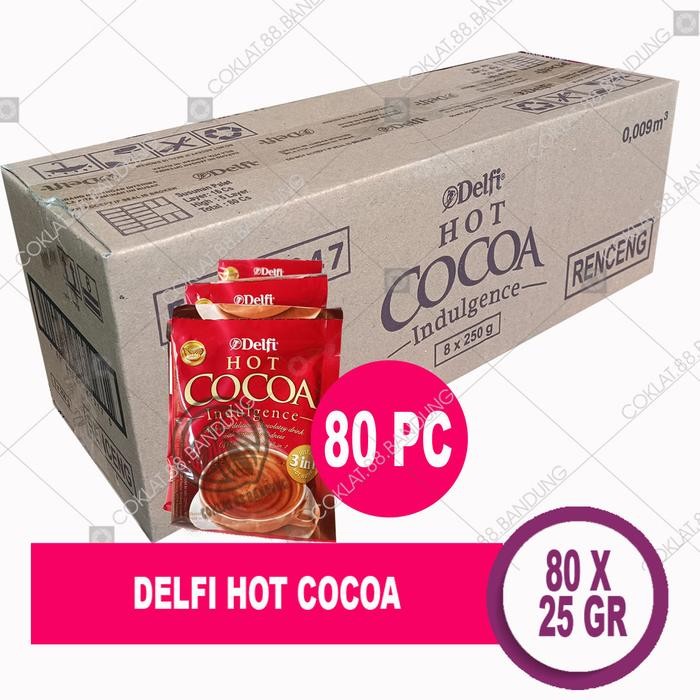 

Delfi Hot Cocoa 1 KARTON 80 pcs X 25 gr, Minuman Cokelat BUBUK DELFI HOT COCOA INDULGENCE 1 DUS