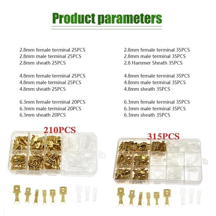 210/315Buah Skun Kabel Terminal Kuningan Konektor Terminal Kabel Cewek