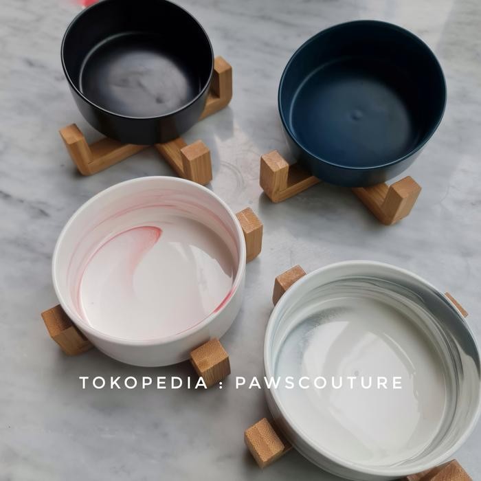 Tempat makan mangkok keramik anjing kucing hewan set stand pet bowl ald