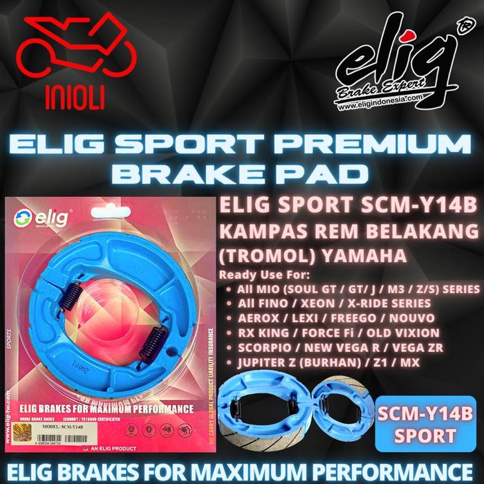 Kampas Rem Belakang Tromol Elig Sport Scm Y14B Aerox Lexi Mio Freego