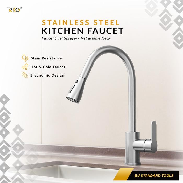 PREMIUM RKG Kran Angsa Tarik Fleksibel Kitchen Faucet Dual Sprayer