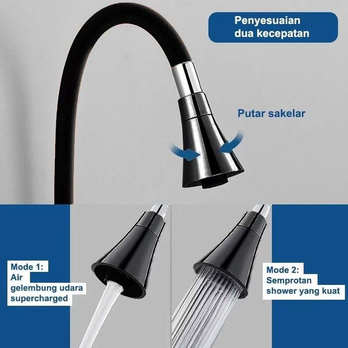 PREMIUM SUS304 Kran Angsa Fleksibel Kran Cuci Piring Hitam Kran Cuci Piring Dinding Anti Karat Air