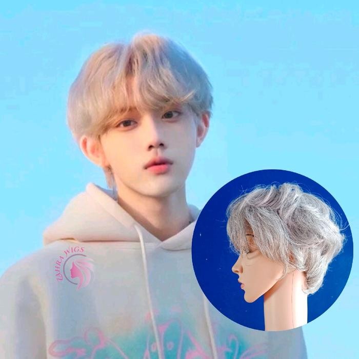 PREMIUM Wig Pria Rambut Pendek Warna Abu Abu Dengan Poni Natural Versi Cowok Korea Tampan Hitam