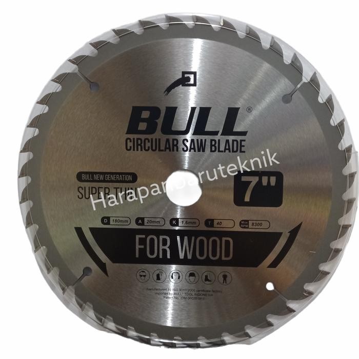 PREMIUM Mata Gergaji Kayu Bull 7"40T Saw Blade Bull 7"