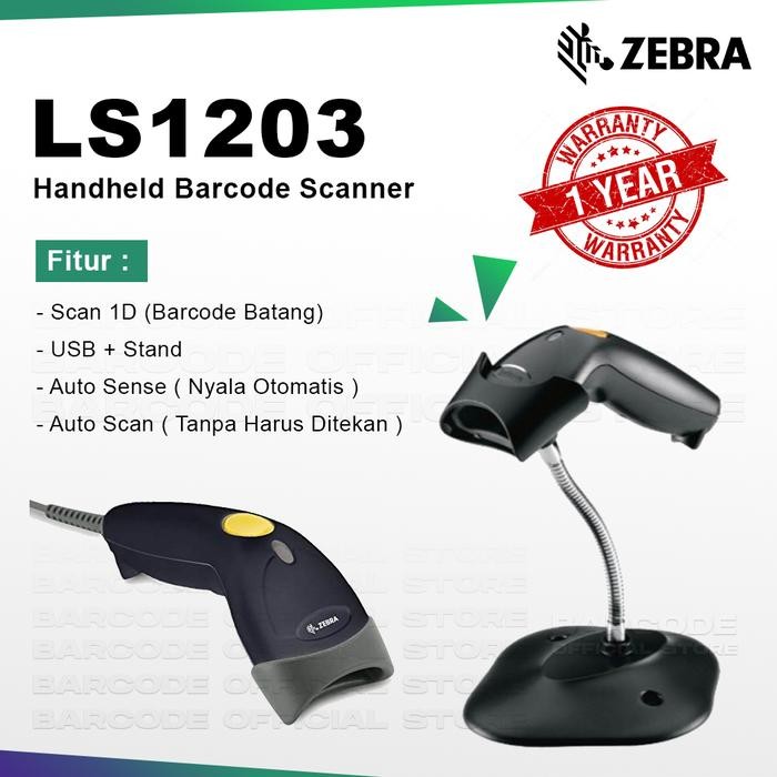 Scanner Barcode Symbol Zebra LS1203 1D / Motorola LS-1203 / 1 Dimensi