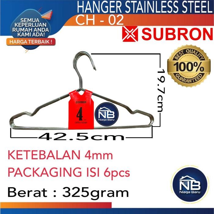 Gantungan Baju Subron Hanger Stainless Steel 4 mm isi 6 pcs