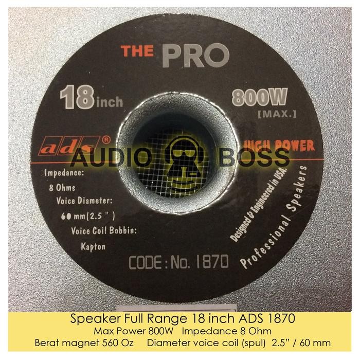 Speaker Full Range 18 In 18" 18In Ads 1870 800 Watt