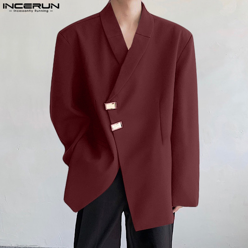Incerun Men Blazer Solid Color Lapel Long Sleeve Button Autumn Casual Suits Men Streetwear 2024