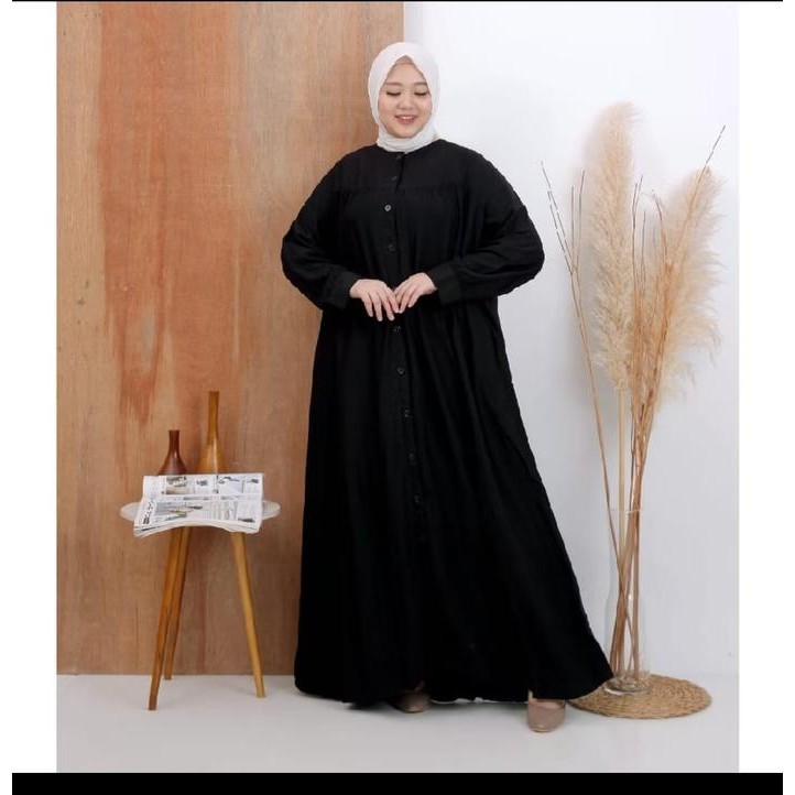 Gamis Hitam Jumbo Ld 130 Cm Ld 145 Cm Model Polos Kekinian