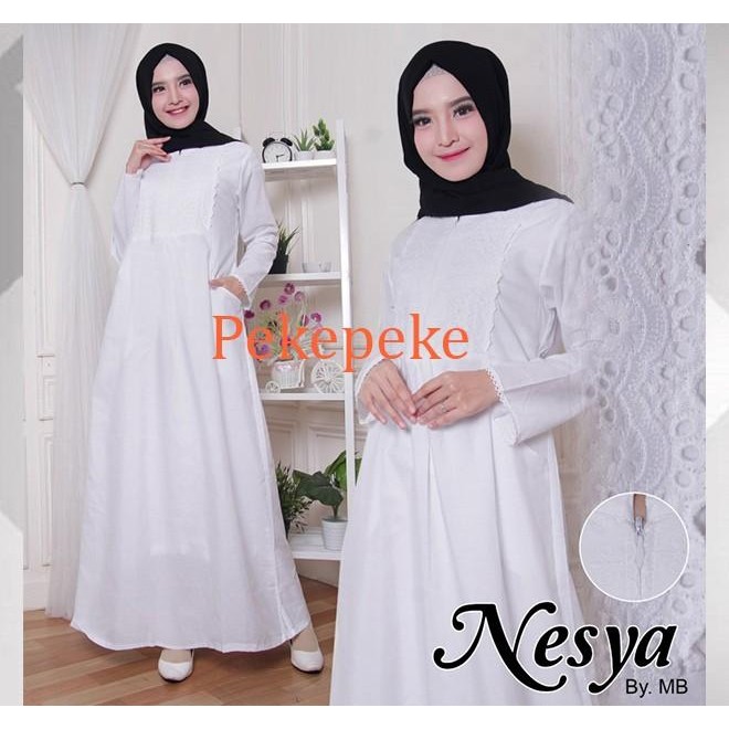 Baju Gamis Wanita Bahan Katun Premium Warna Putih Dan Hitam, Gamis Haji Umroh Nesya Katun Polos