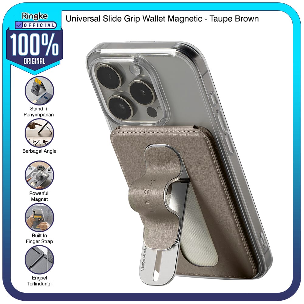 Ringke Slide Grip Wallet Magnetic Taupe Brown Aksesoris Magsafe Magnet All in One / Grip Anti Slip /