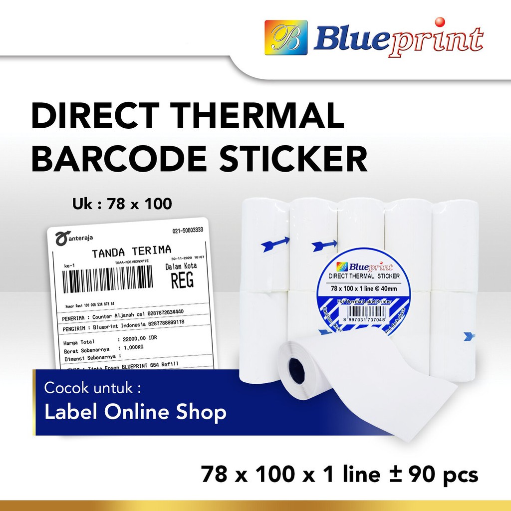 

DIRECT THERMAL STICKER BLUEPRINT 78X100X1 LINE [ISI 90PCS] (BP-DTS781001P)
