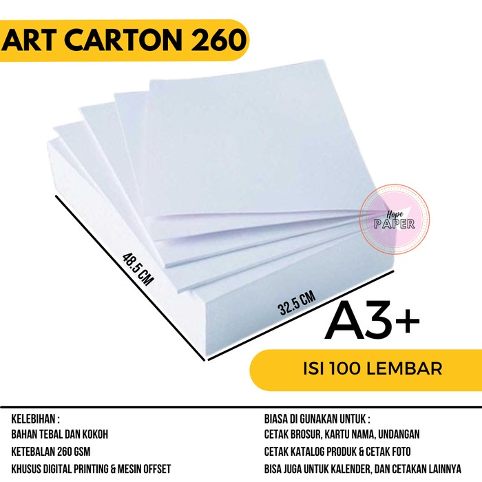 

Art Carton 260 gsm A3 Plus isi 100 lembar / Art Carton A3 Plus 260 gsm