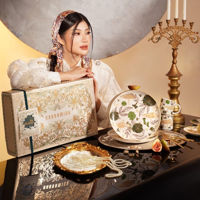 Carramica Hampers Keramik lebaran Madina Family set /Gelas Piring Eid Mubarak Set Premium
