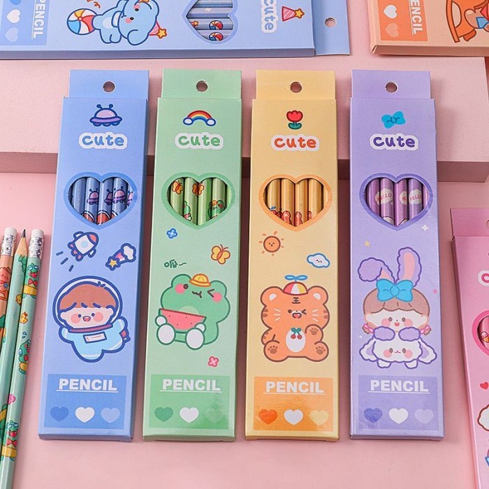 

TERUJI Happylemon.id - 4pcs Pensil set lucu Pencil tulis Alat tulis sekolah HB