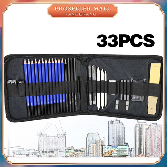 

TERLENGKAP 33PCS/Set Pensil Pisau Penghapus dan Pensil Gambar/Keperluan Sekolah
