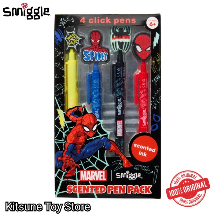 

TERPERCAYA Smiggle Marvel Scented Ink Pen Pack Spiderman 4 Click Pens Original - Pulpen Bolpen Pen