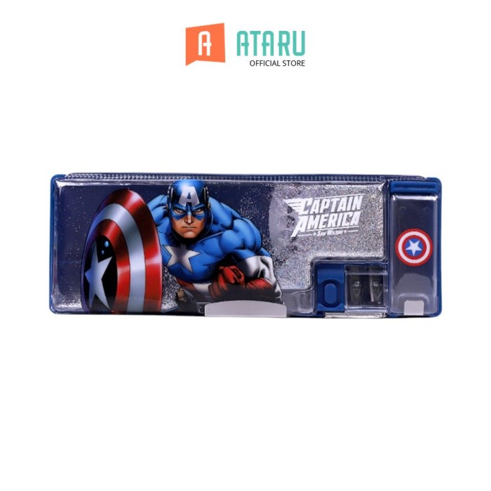 

TERPERCAYA Ataru Tempat Pensil Hardcase Captain America - Biru/Abu-Abu Kotak Pensil Pulpen Pencil