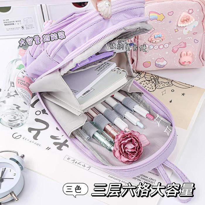 

BERGARANSI Tempat pensil kotak 3D Anak perempuan Lucu Besar Kotak pensil kanvas 6 ruang Kotak pensil