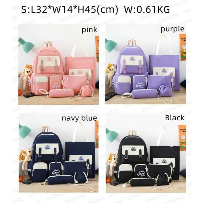 

TERMURAH Tas Ransel Sekolah 5 in 1 Set Korean Style (Ransel, Tote Bag, Selempang, Kotak Pensil,
