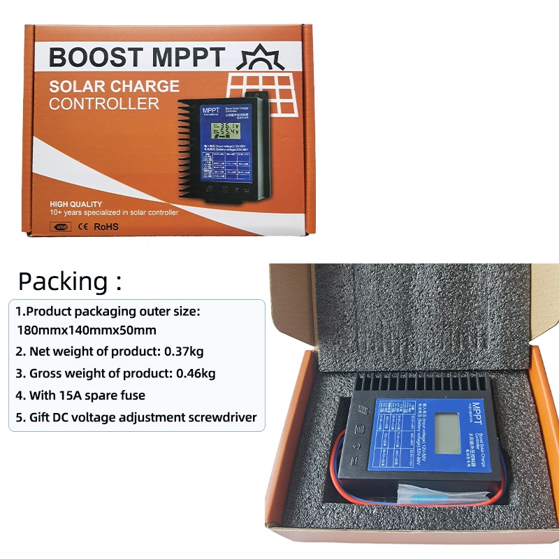 MONC MPPT Solar Boost Charge Controller 48V 60V 72V 380W 10A LCD Apply Lead Acid Ternary Lithium Bat