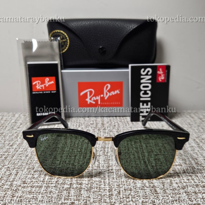 HOT SALE KACAMATA RAYBAN CLUBMASTER RB3016 W0365 BLACK AUTHENTIC SUNGLASSES ORIGINAL