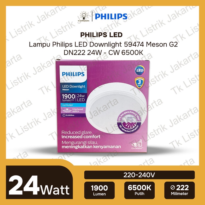 Lampu Philips Meson Downlight Plafon LED 59474 200 24W Outbow Bulat
