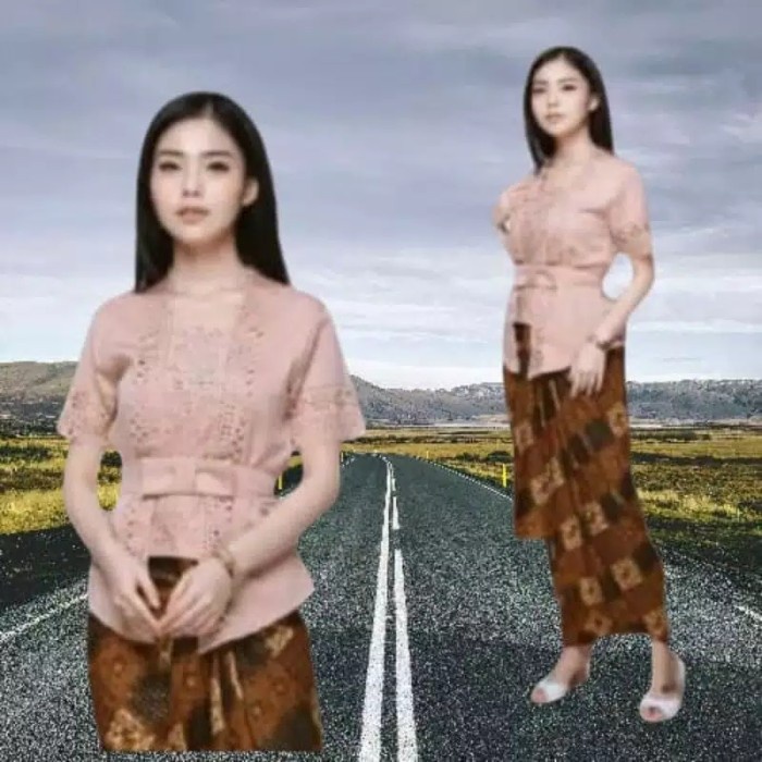 Kebaya Kutu Baru Modern Lengan Pendek Katun Laser Import