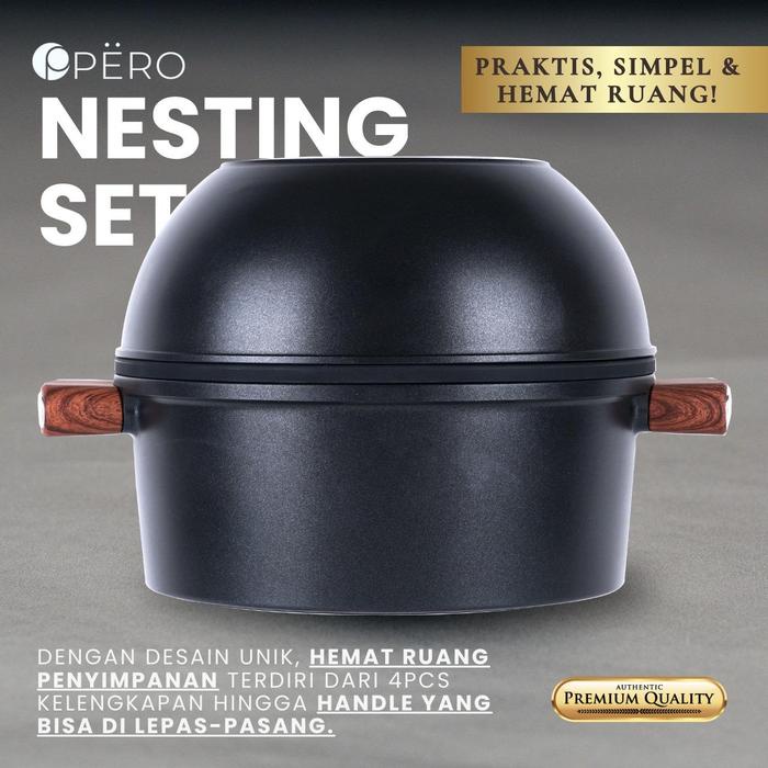 PERO PREUM NESTING BLACK SET SERIES CASSEROLE 28CM & WOKPAN 28CM WITH LID BIOGRANITE / SET WAJAN