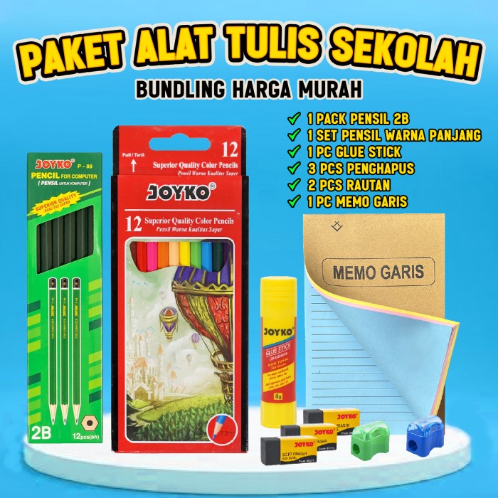 

Paket alat tulis sekolah pintar /paket ATK sekolah hemat lengkap Joyko