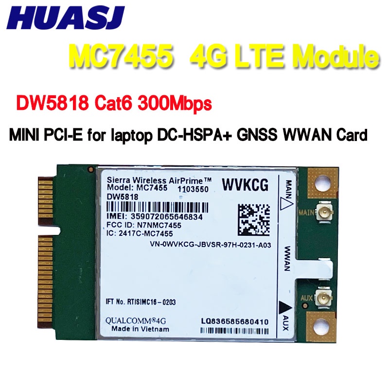 MCC HUASJ MC7455 DW5818 WVKCG LTE 4G Card mini PCI-E FDD-LTE 4G Module Cat6 for Dell laptop WWAN Car
