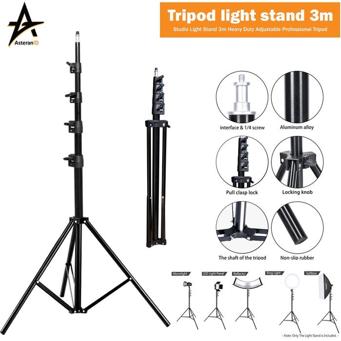 Tripod Light Stand Studio Foto Tinggi Max 3 Meter Tripod Stand Lampu Led Aluminium Camera Lighting