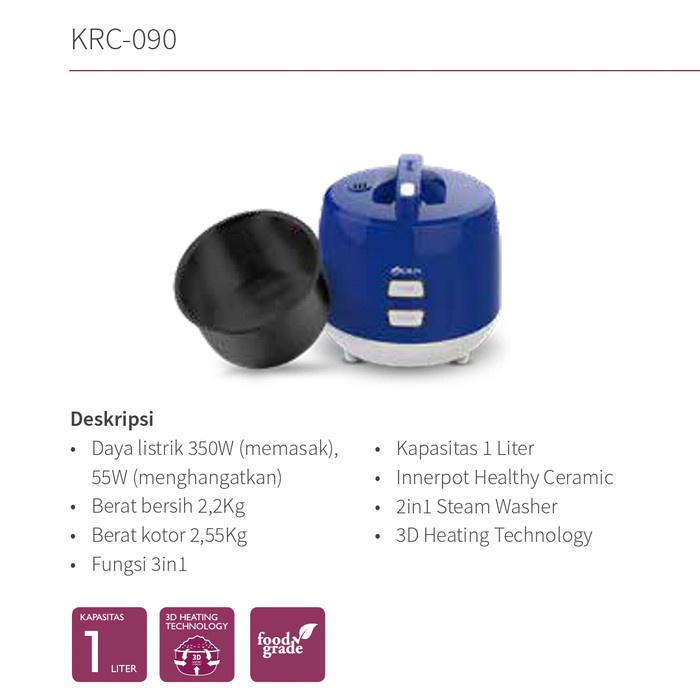 RICE COOKER 1LITER KRC-090 - RICE COOKER 1 LITER KRC 090
